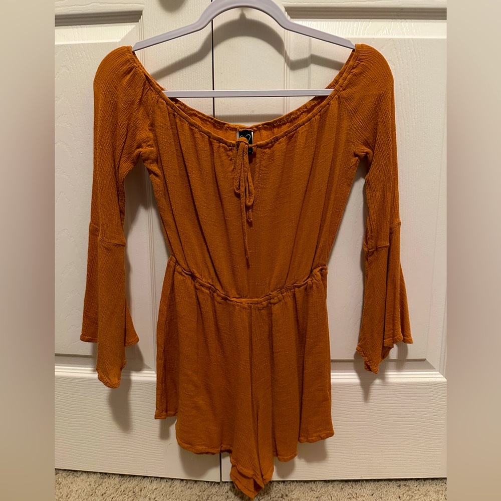 Windsor Women’s Romper with 3/4 Sleeves and Shorts (Color: Mustard Yellow)